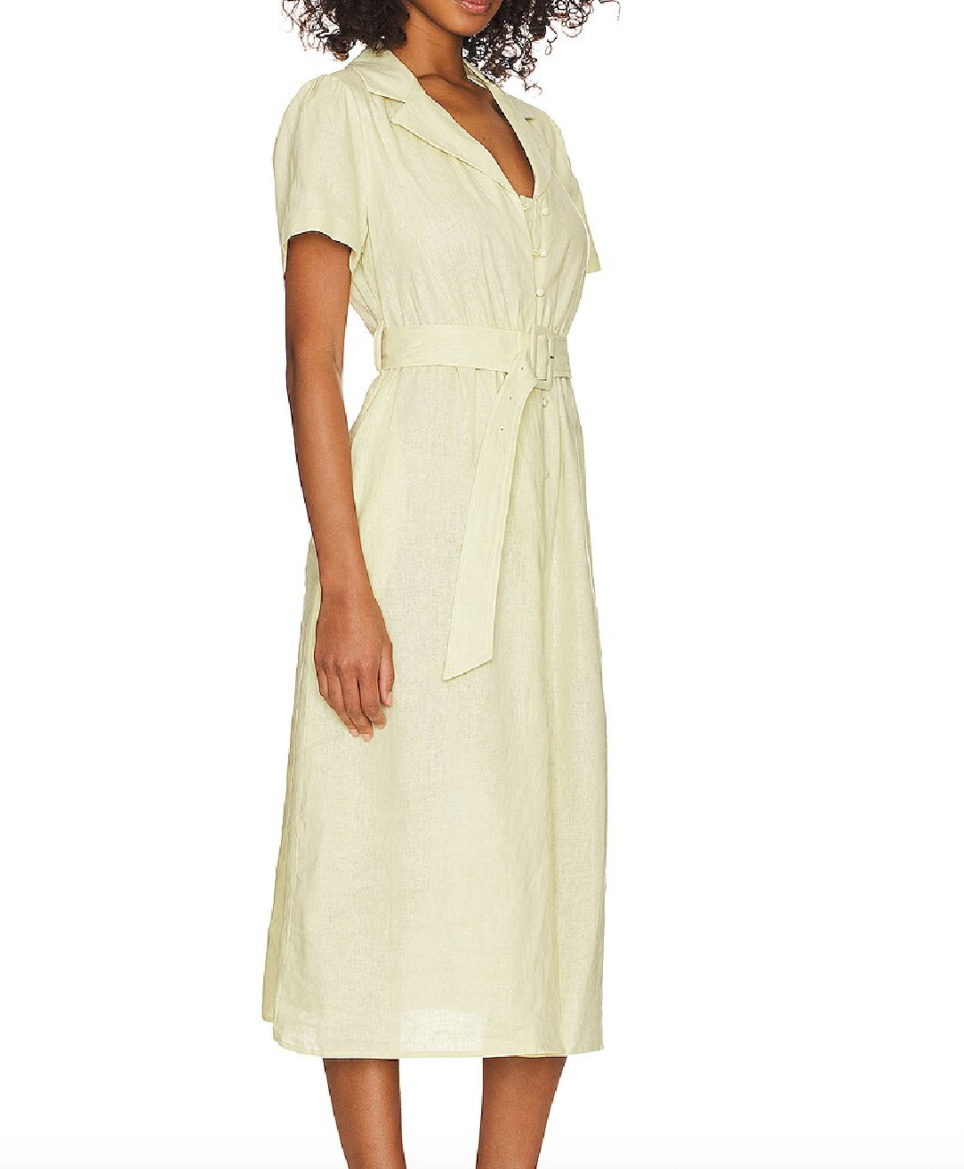 WeWoreWhat Womens Camp Collar Linen Blend Yellow Shirt Dress Easter Spring Small