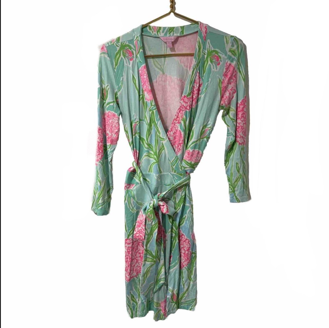 Lilly Pulitzer Womens Size Small Wrap Dress Meridian Poolside Blue Going Stag