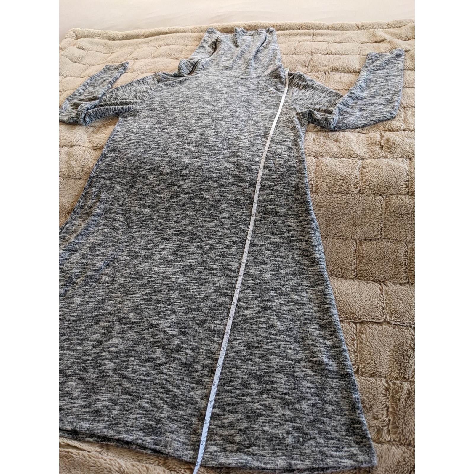 Soft Surroundings Gray Space Dye Cowl Neck Zip Knit Dress PM Petite Medium 3AW12
