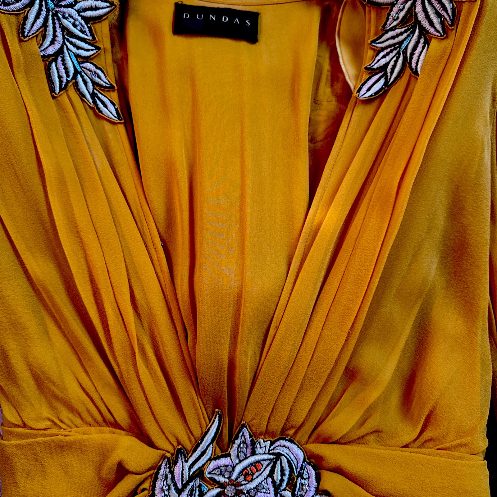 *DUNDAS* Dynasty Runway Embroidered Chiffon Mini Dress W/internal Bodysuit IT 40