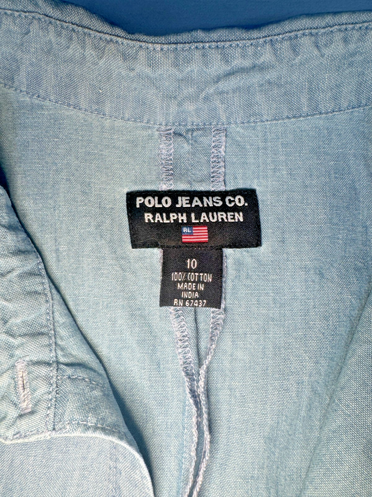 Polo Jeans Co. Ralph Lauren Women’s Blue Denim Shirt Dress Pockets 10