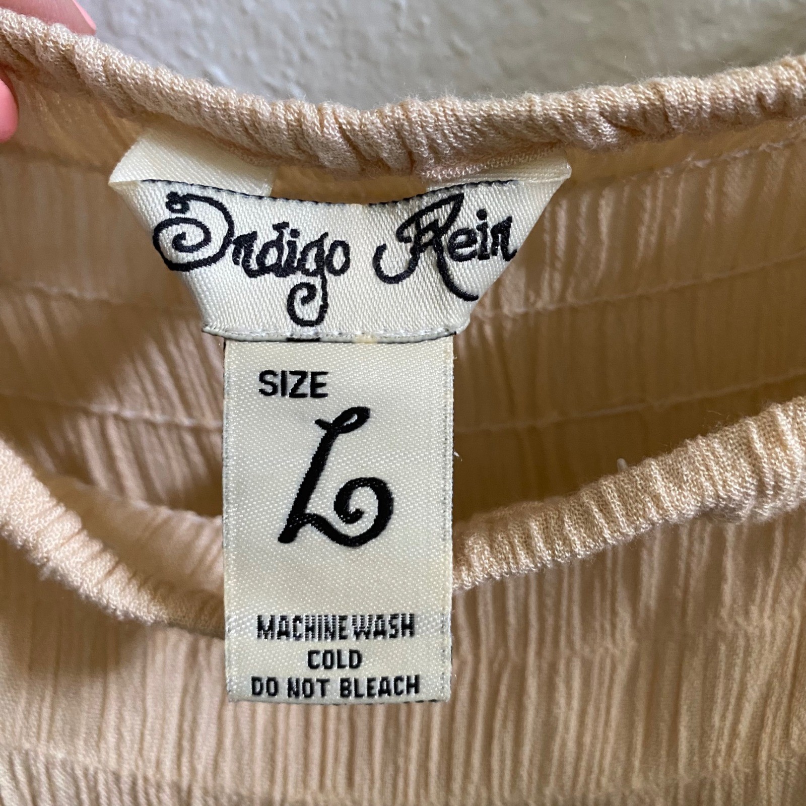 Indigo Rein Peach Smocked Tie Shoulder Handkerchief Hem Midi Dress Large