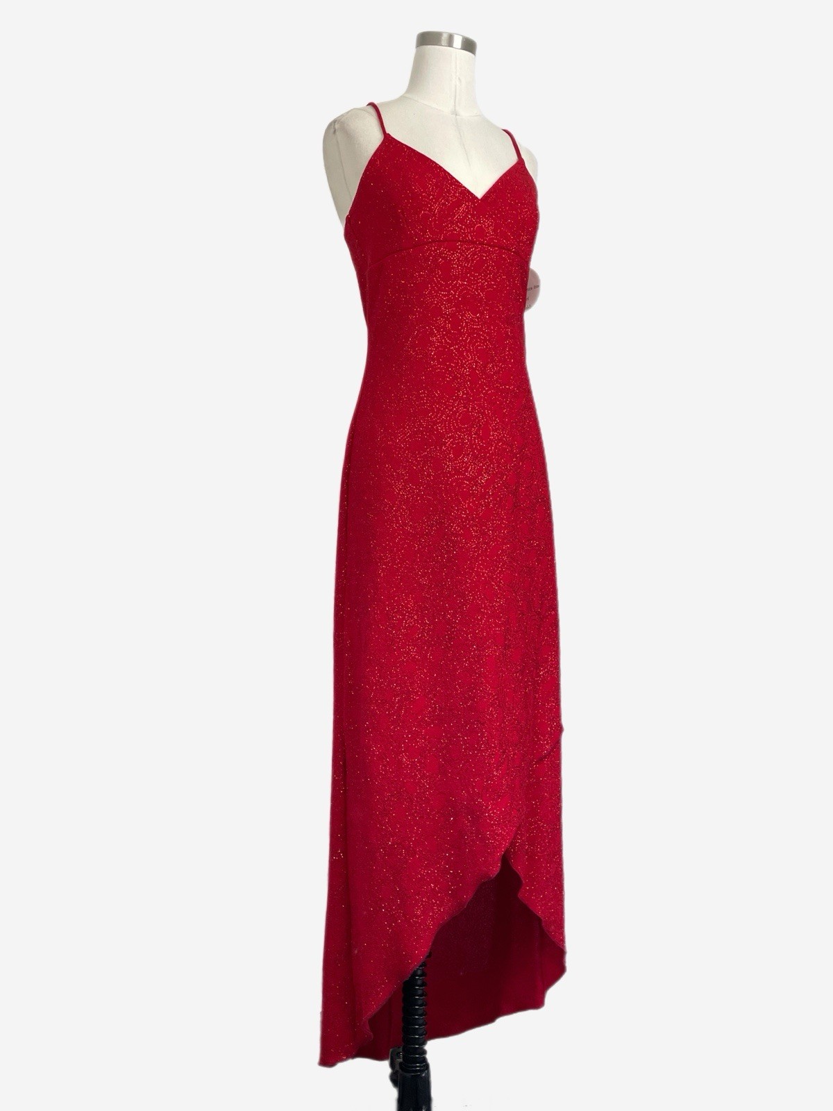 Vintage Y2K Hyphen NWT Red swirl glitter asymmetric stretch slip midi dress M/L