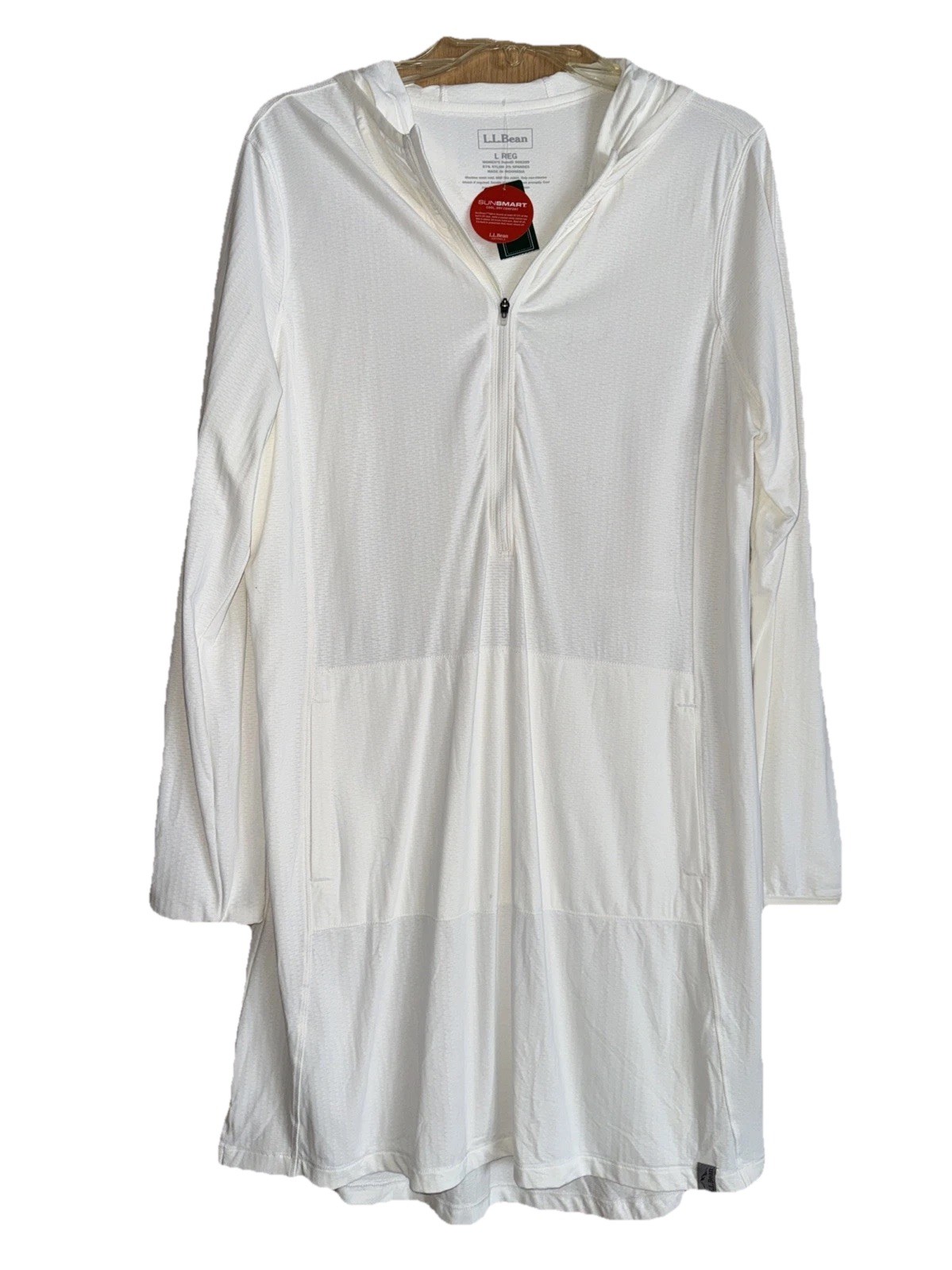 LL Bean Dress White Sand Beach Hooded Cover Up UPF 50 Travel Resort Size L NWT