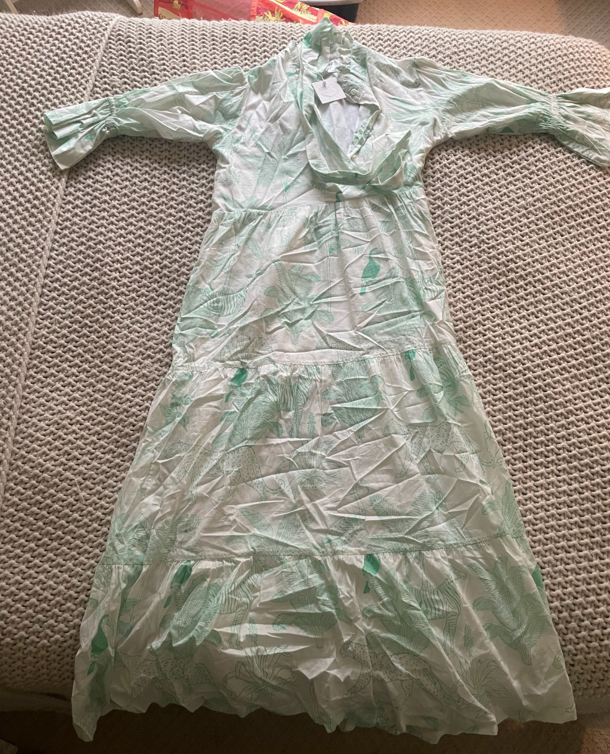 Blue Heron Boutique Jungle Safari Maxi Dress Women’s Medium Green White Tropical