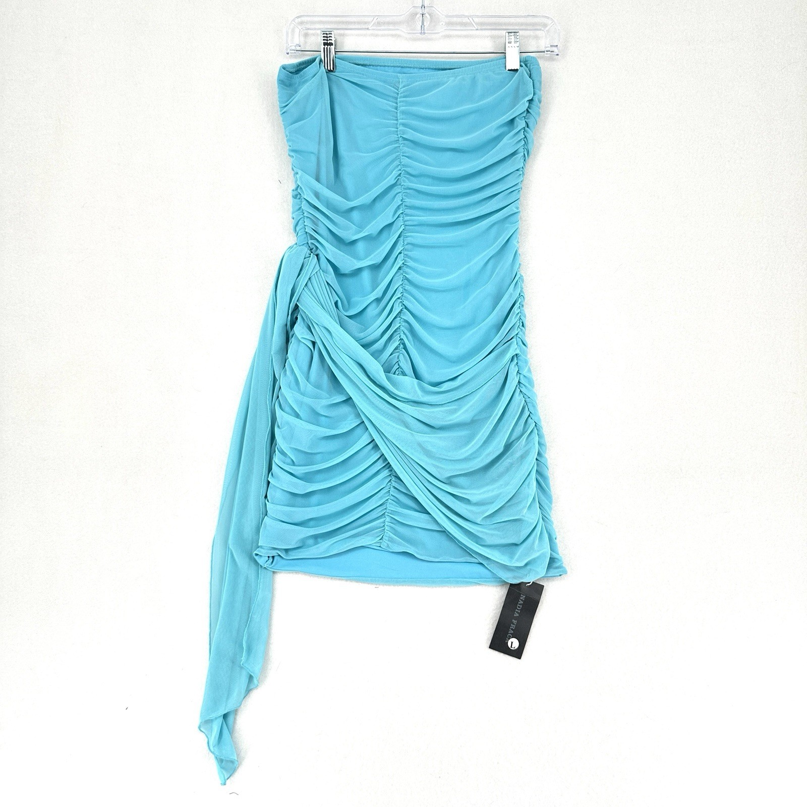Nadia Fraca Ruched Strapless Mini Dress Turquoise Bodycon NWT L