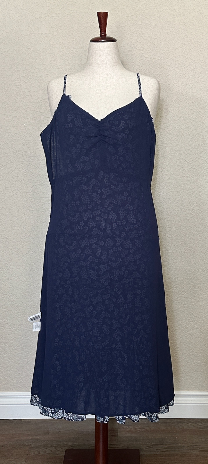 Michael Kors Floral Tiered Midi Dress Size L NWT Navy Blue Ruffle Chiffon Lined