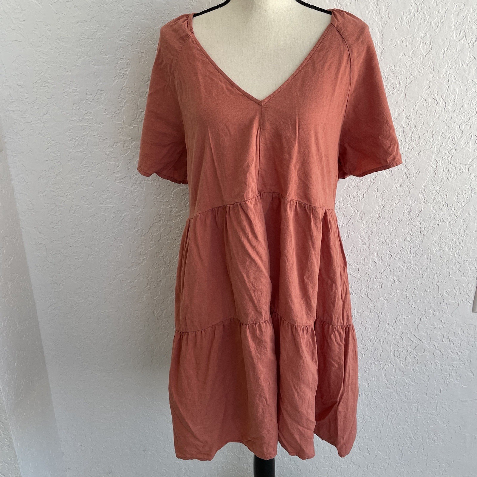 OLD NAVY Swing Dress Tiered Mini Swing Lightweight Pockets Unlined Rust Large