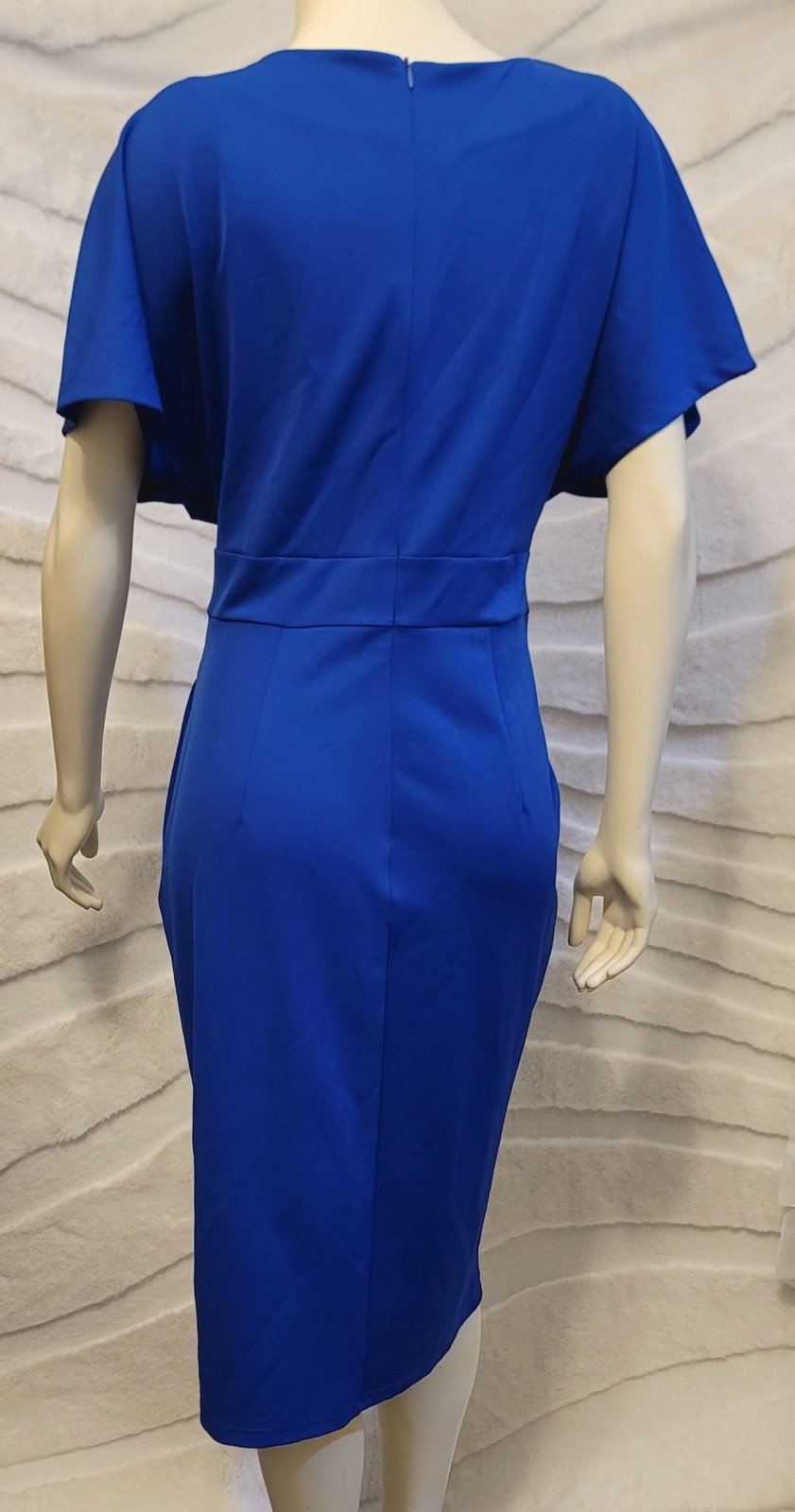 Jasambac Size Large Blue Bodycon Pencil Dress Office Pocket Belt Career