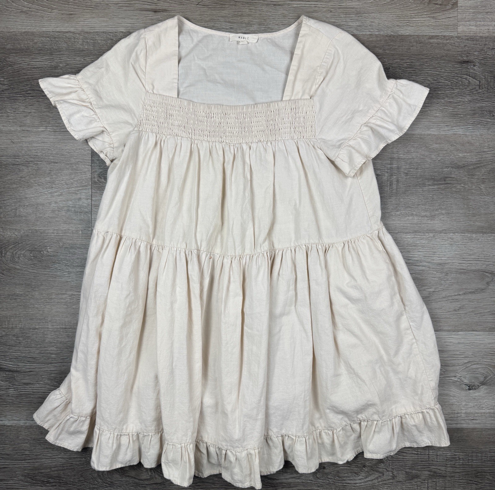 Mable Womens Square Neck Babydoll Mini Dress Puff Sleeve Size M 100% Cotton