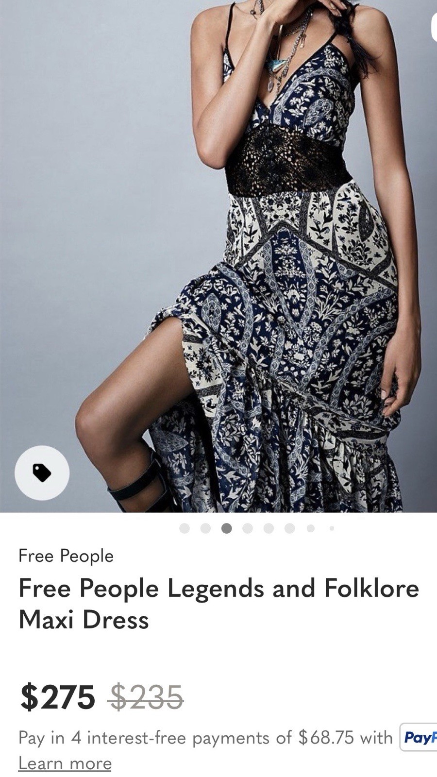 Free People Blue Floral Lace Maxi Dress V-Neck Lace-Up Back Adjustable Straps 10