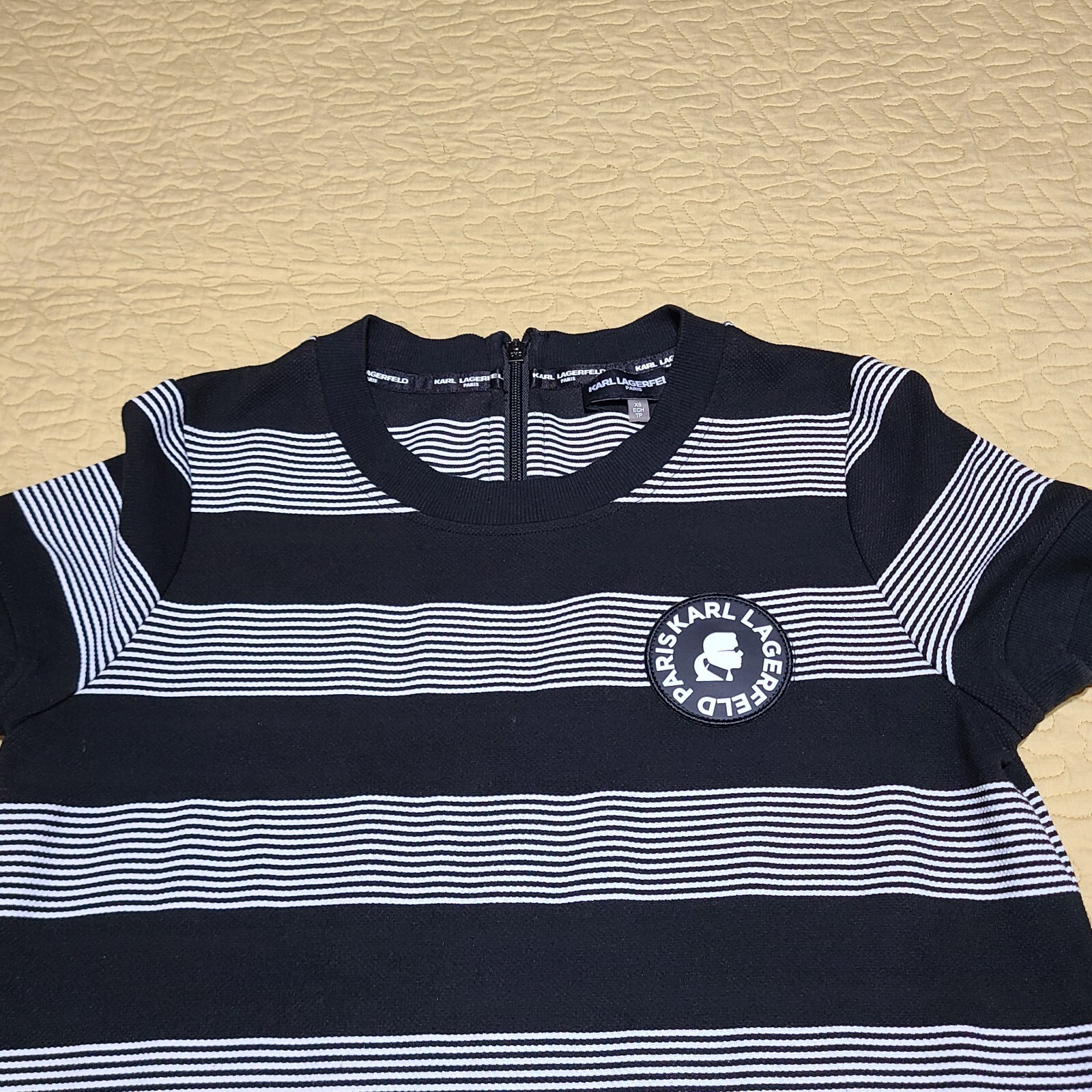NWT Karl Lagerfeld Paris size xs Striped T-shirt Dress Pocket Zipper logo patch