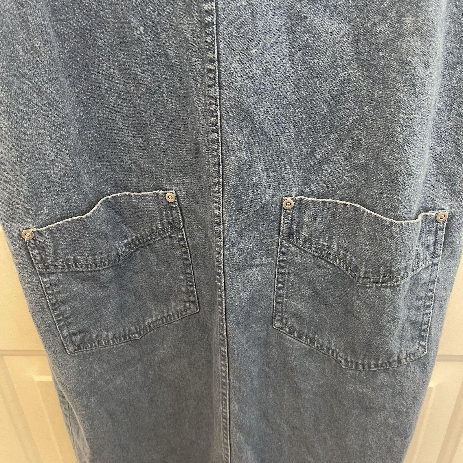 Vintage Denim Button Front Sleeveless Maxi Dress Jumper Blue Cottage Coastal