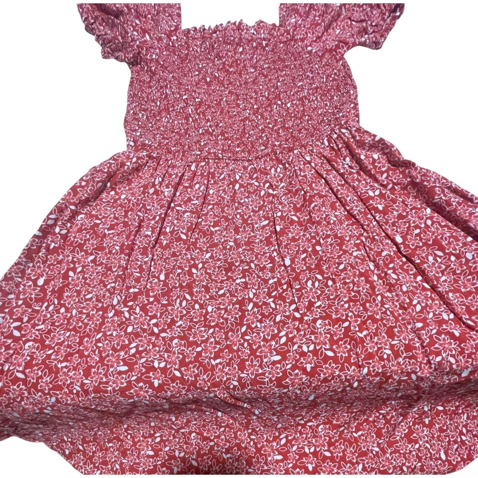 Copper Key Red Floral Smocked Puff Sleeve Mini Dress Square Neck NWT Size S