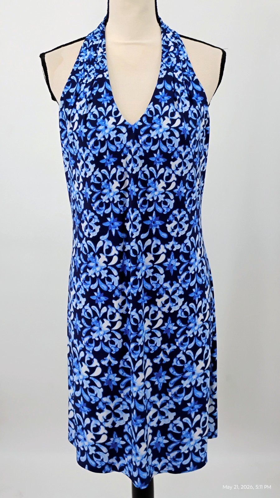 Tommy Bahama Sandy Floral Fresco Halter Dress UPF 30 Build in Bra Size Small
