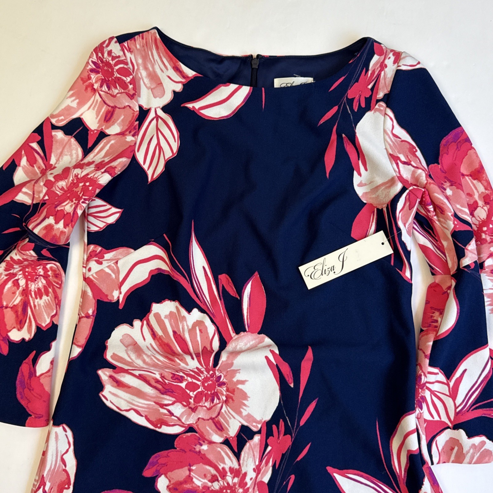 ELIZA J NWT $128 Beautiful Blue Pink Coral Floral Bell Sleeve Dress 6 Small NEW