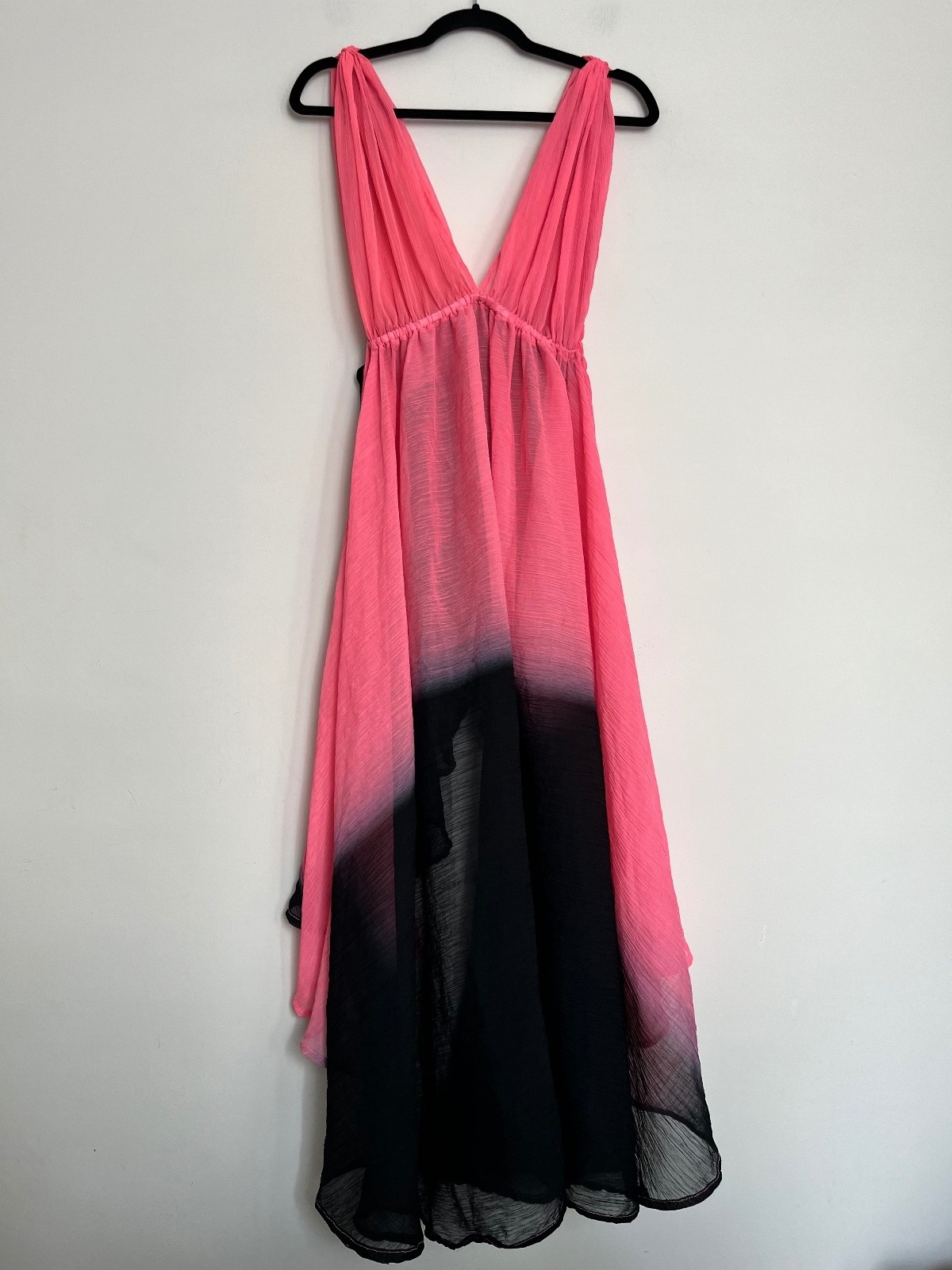 F&F Pink Black Ombre Pleated High Low Maxi Dress – Size M
