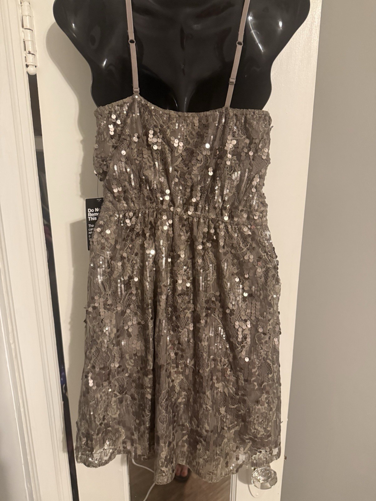 NWT Express Taupe Champagne Sequin Lace Crossover Surplice Slip Dress XS