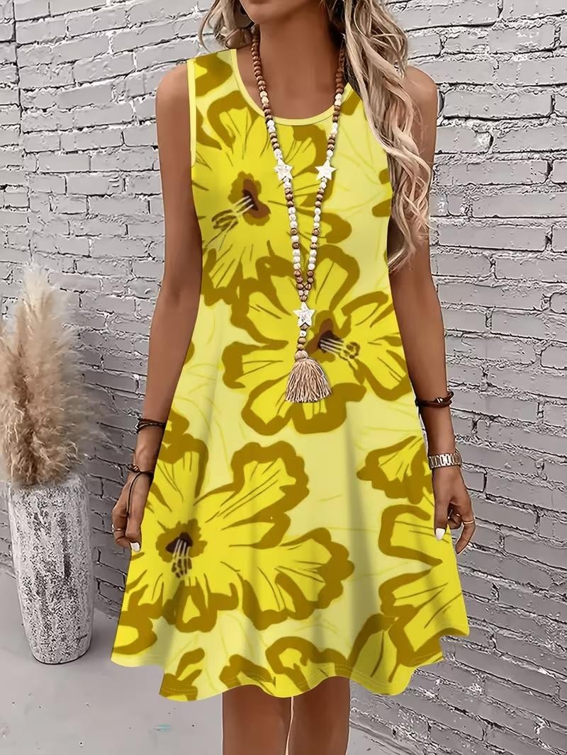 Plus Size – Captivating Tropical Hawaiian Yellow Hibiscus Dress ✨New