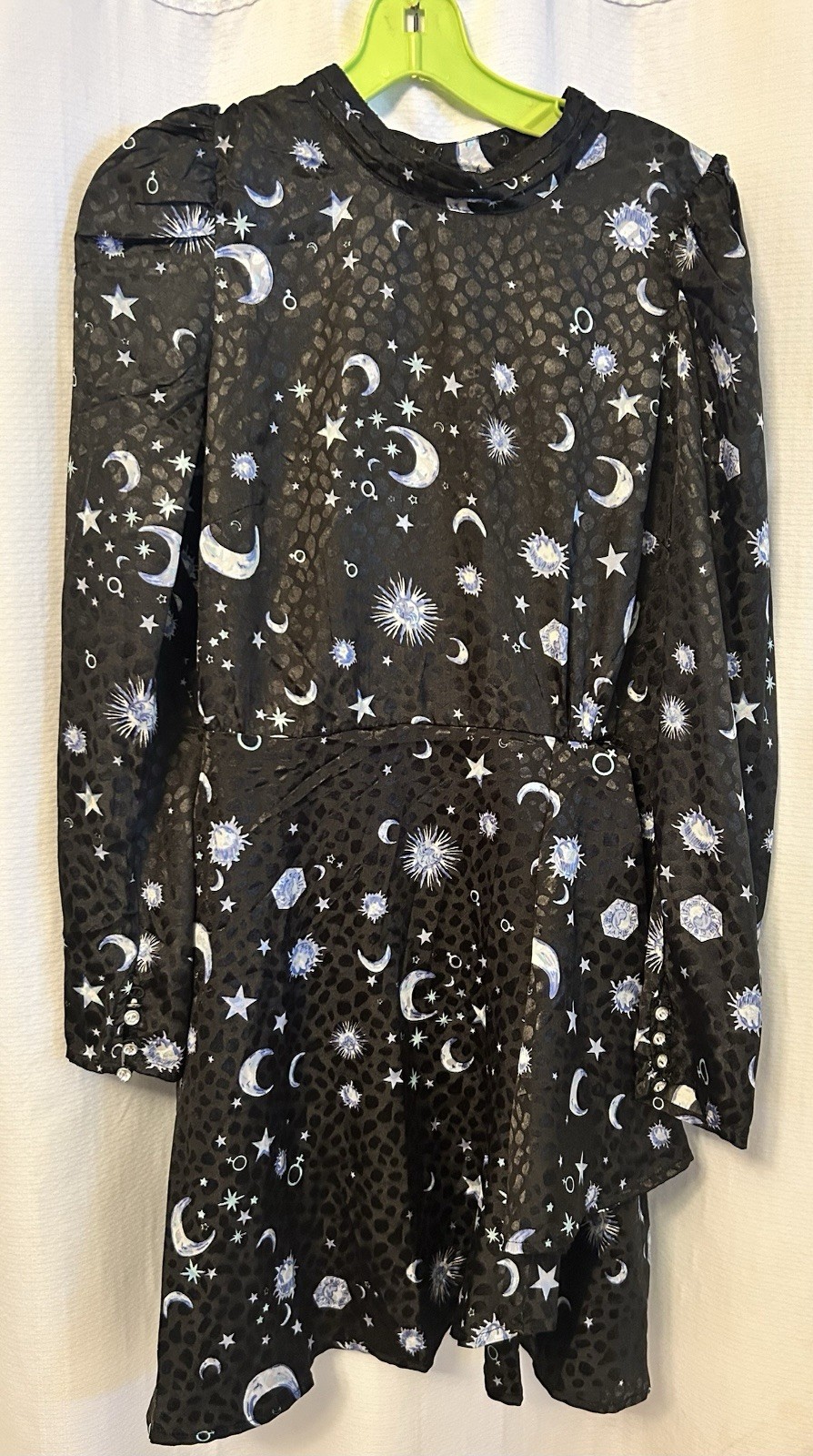 ASOS Celestial Print Long Sleeve Wrap Dress 10 US Sun Moon Stars NWT