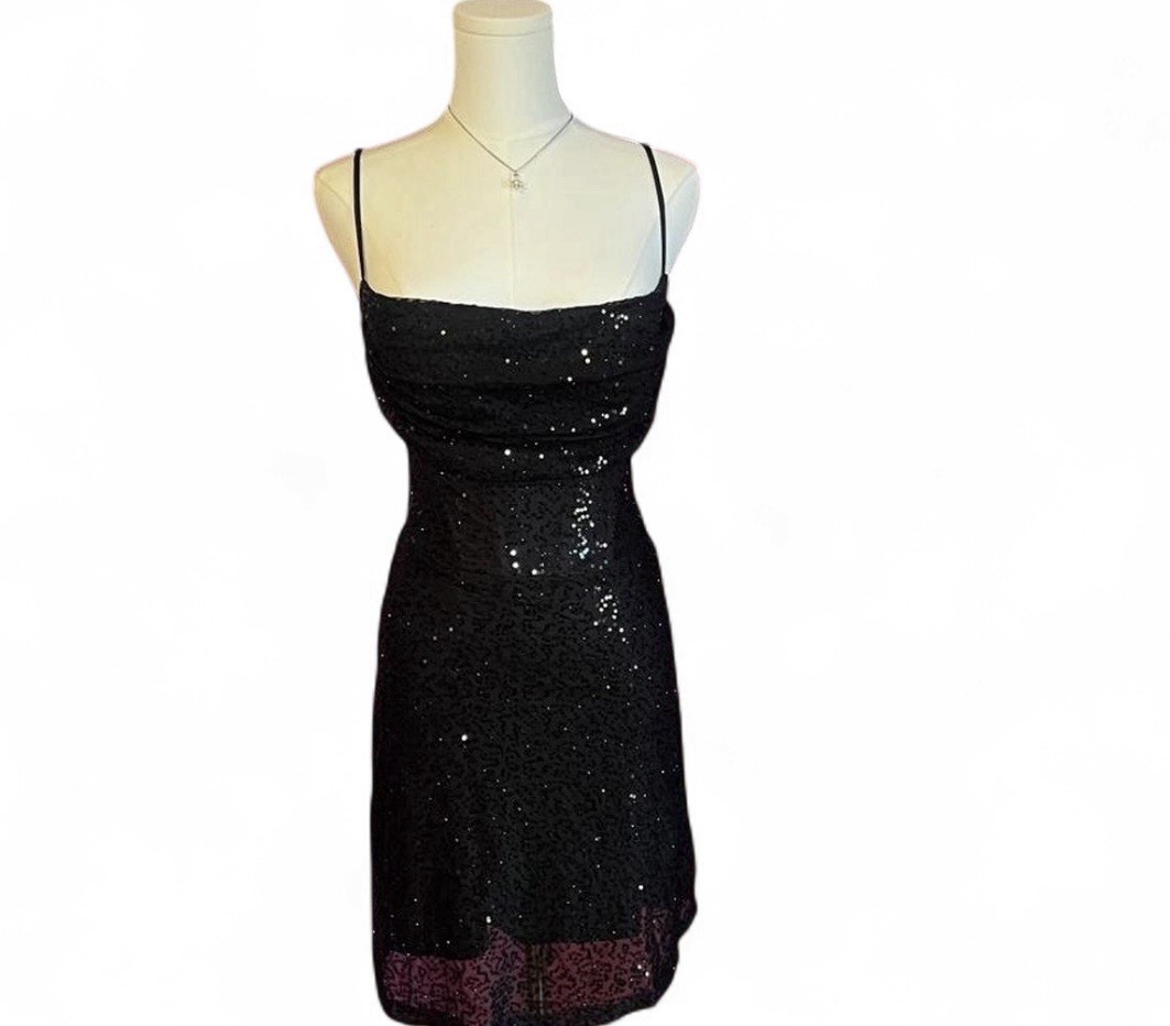Dolls Kill Lovesome Shine Brightly Black Sequin Lace Up Mini Dress NWT Small