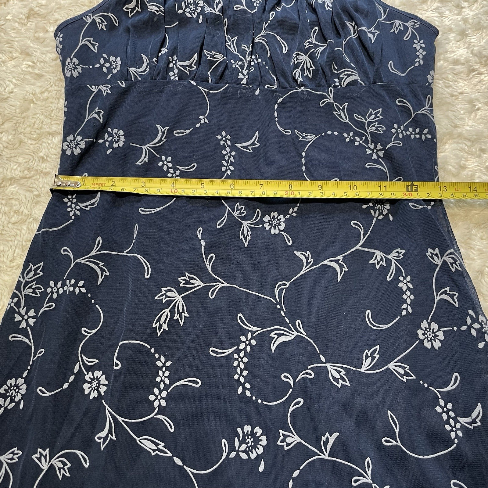 vintage y2k whimsy goth floral milkmaid navy blue mesh grunge slip party dress M