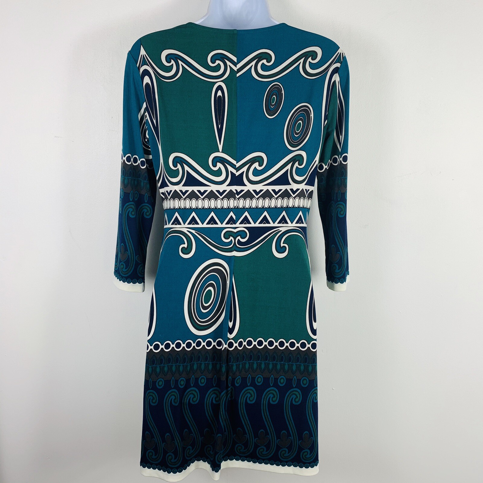 Ali Ro Womens Dress size 2 Blue Green Geometric Long Sleeve Lightweight Stretch
