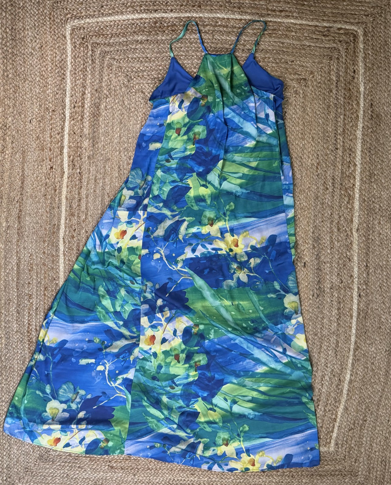 Tahari Dress Womens Small Maxi Vacation Water Color Design Spaghetti Strap
