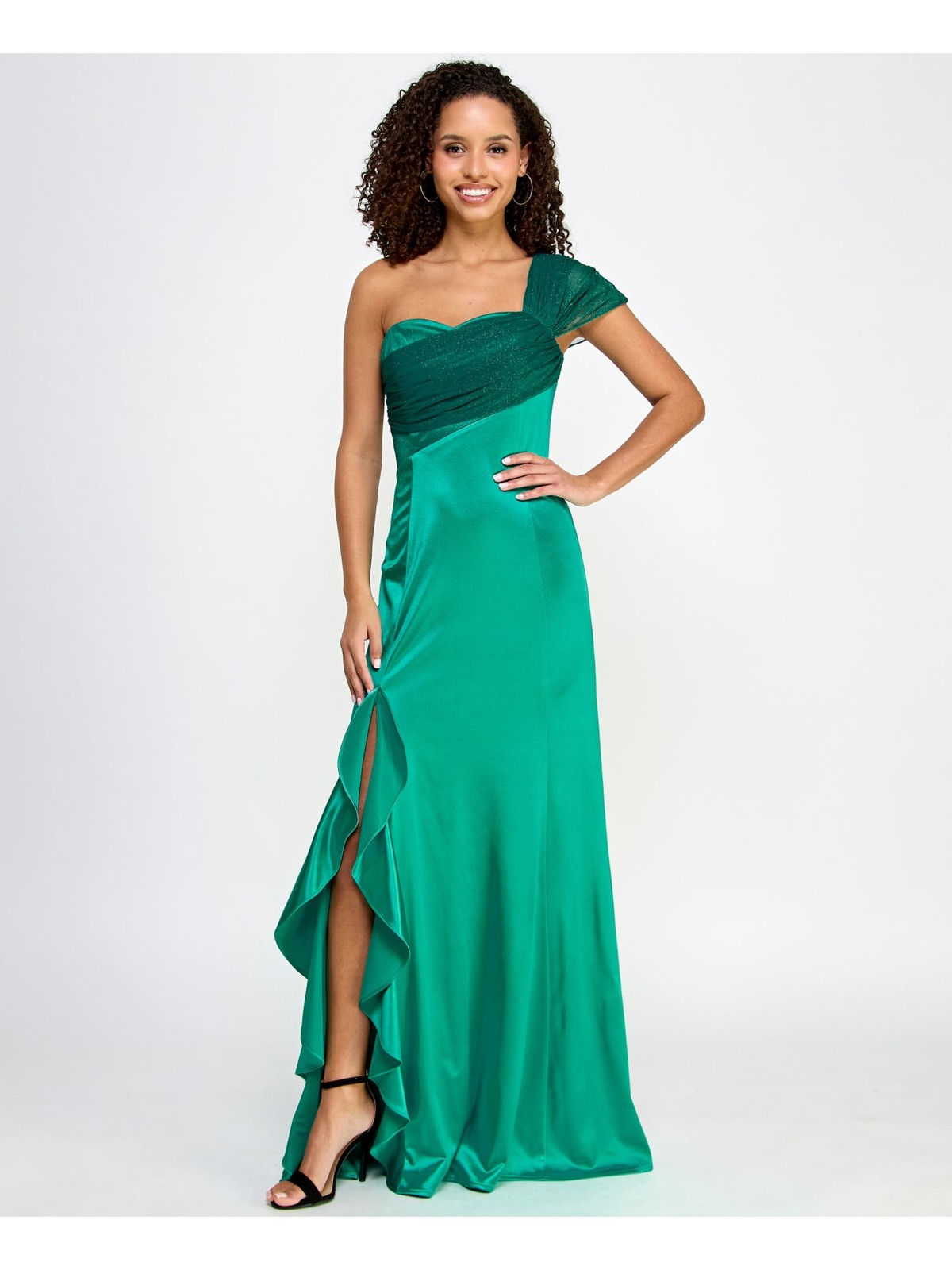 VIOLET WEEKEND Womens Dress Green Unlined Formal Slit Mesh Sash Juniors 78