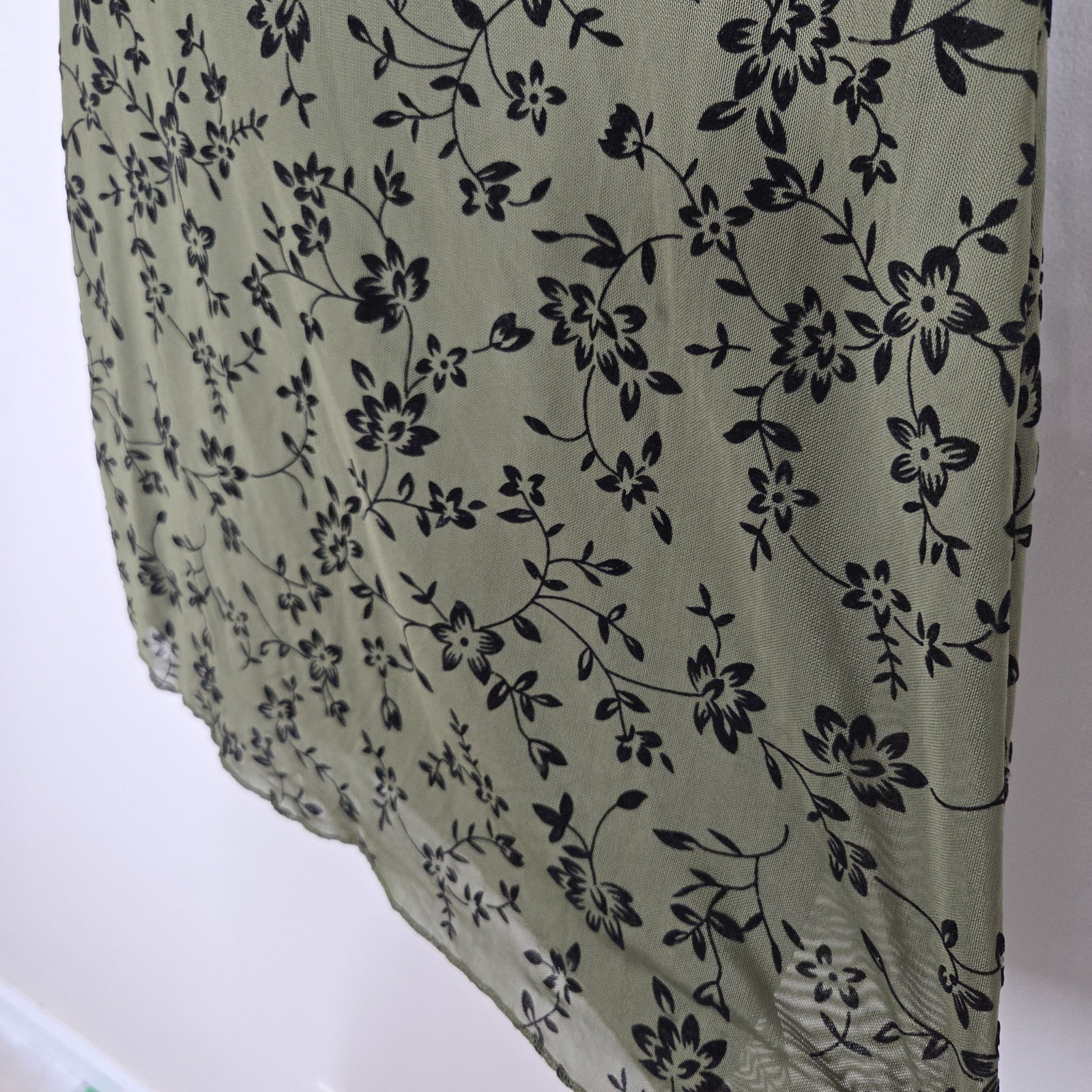 Mesh Velvet Floral Olive Green Mini Dress L Fairy Whimsigoth Goblincore Forest