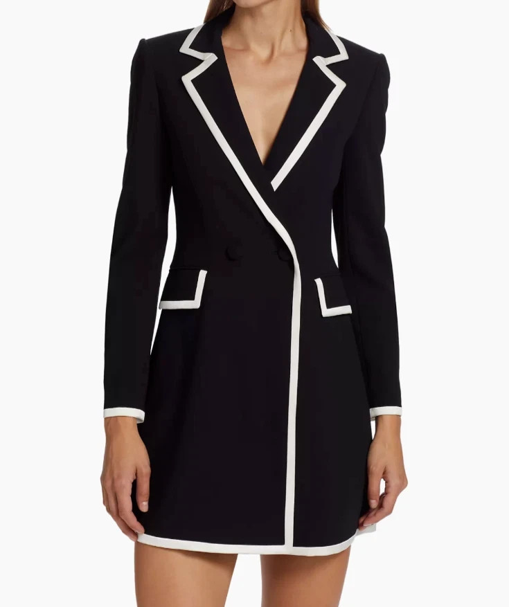ALICE + OLIVIA KYRIE Pipe Tuxedo Coat Dress 4 Black White TRIM Pockets $495