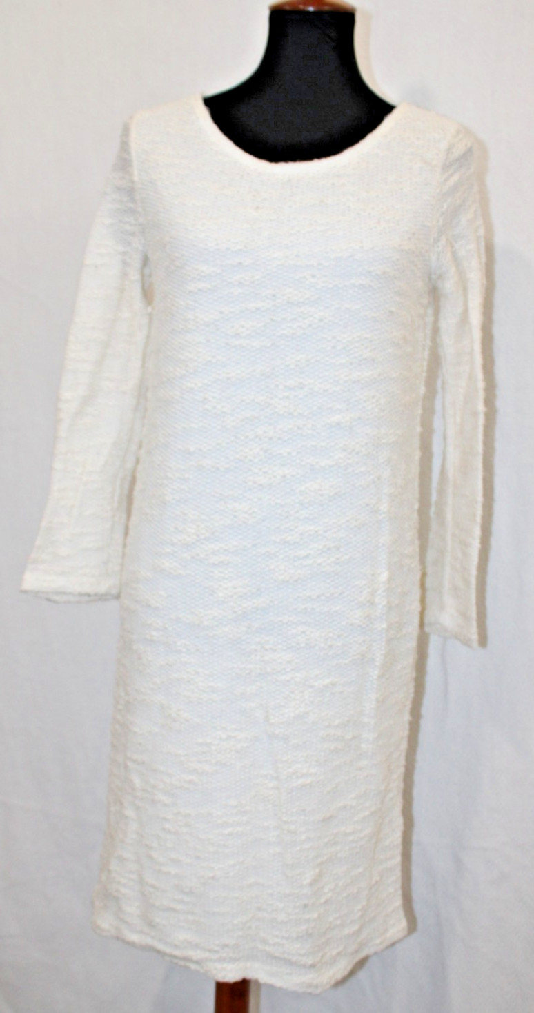 Stevie Hender Sz M Ivory Textured Open Knit Lined Sweater Dress Long Sleeve