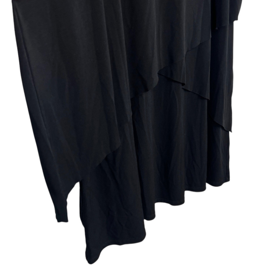 SUSAN GRAVER Liquid Knit BLACK TANK MIDI DRESS Asymmetric Shift Tiered SZ L