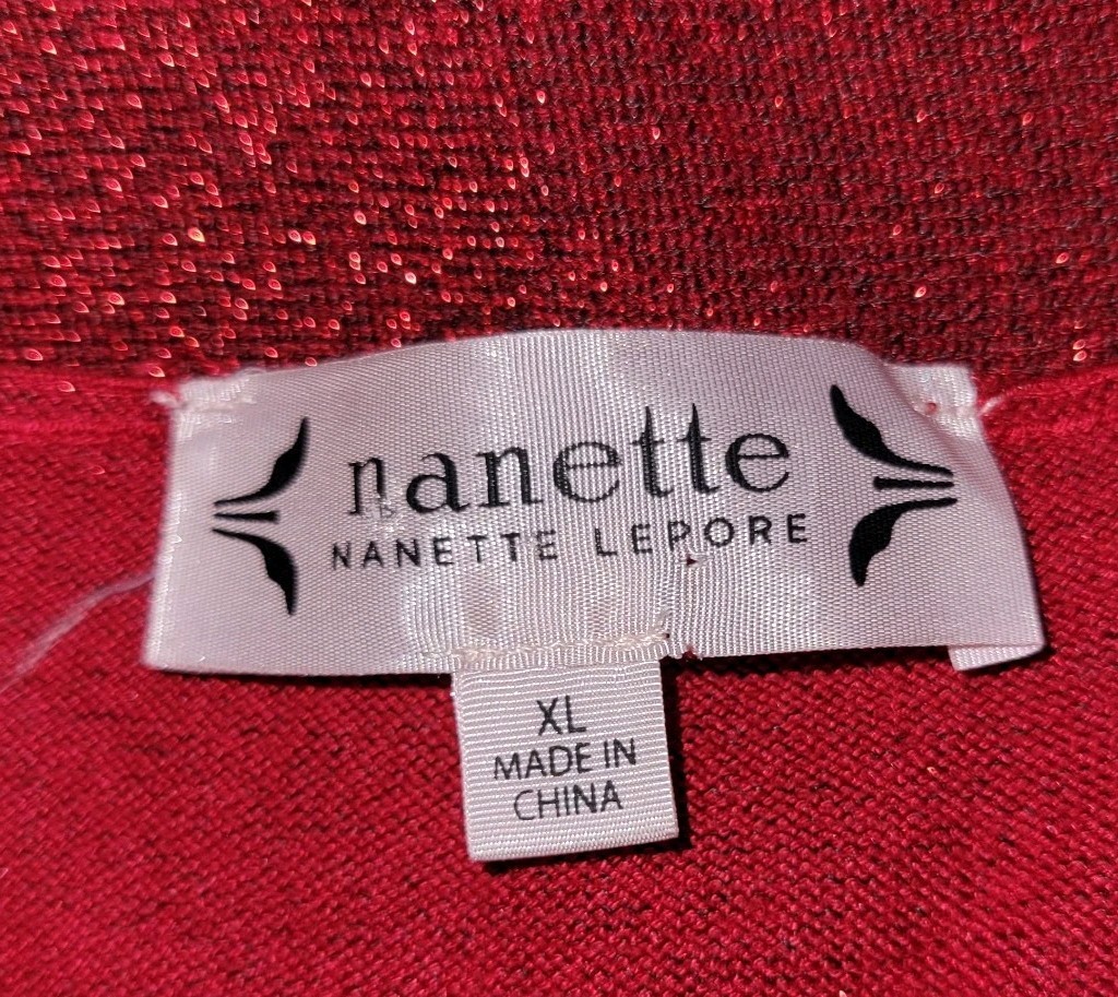 Nanette Lepore Sparkly Red Dress Size XL Holiday Christmas 3/4 Sleeve Classic