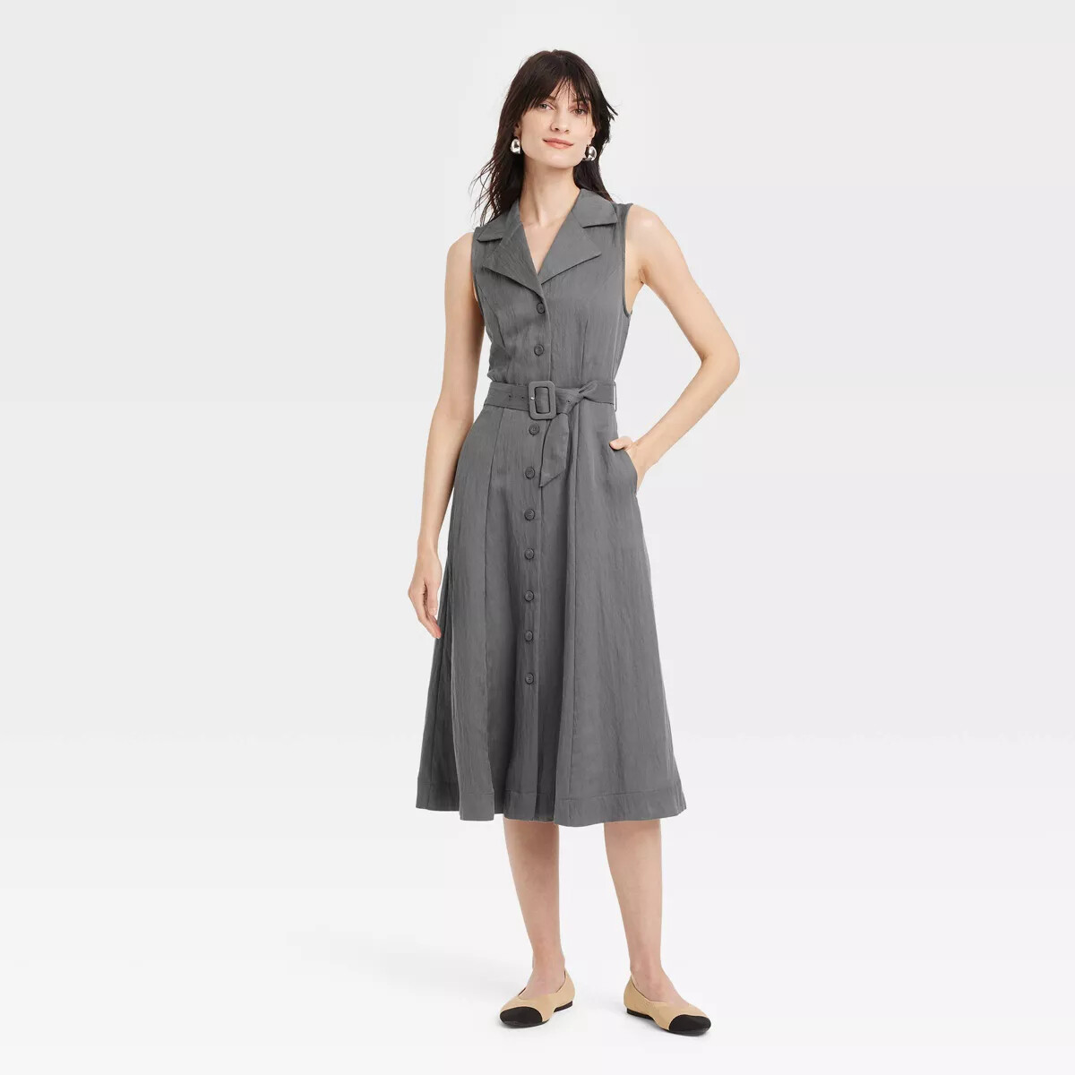 A NEW DAY- NWT- Large-Tie-Waist Midi Shirtdress Sleeveless