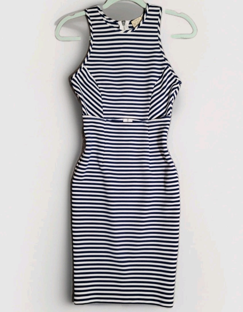 TORN BY RONNY KOBO Blue & White Stripe Dress Bodycon w/Cut-Out Back Zip Sz XS