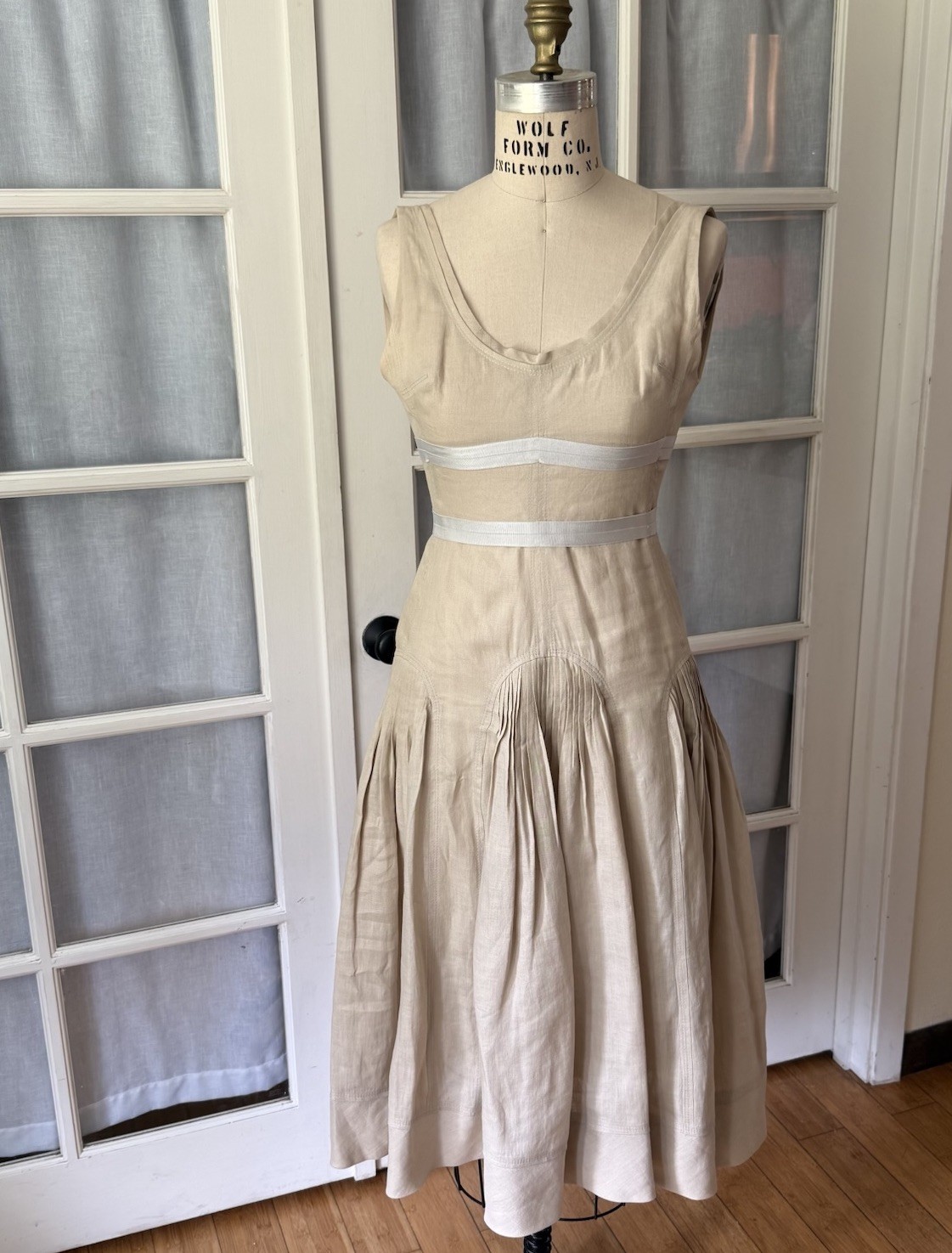 BOSS Hugo Boss Beige Linen/Cotton Fit & Flare Dress Zip 2