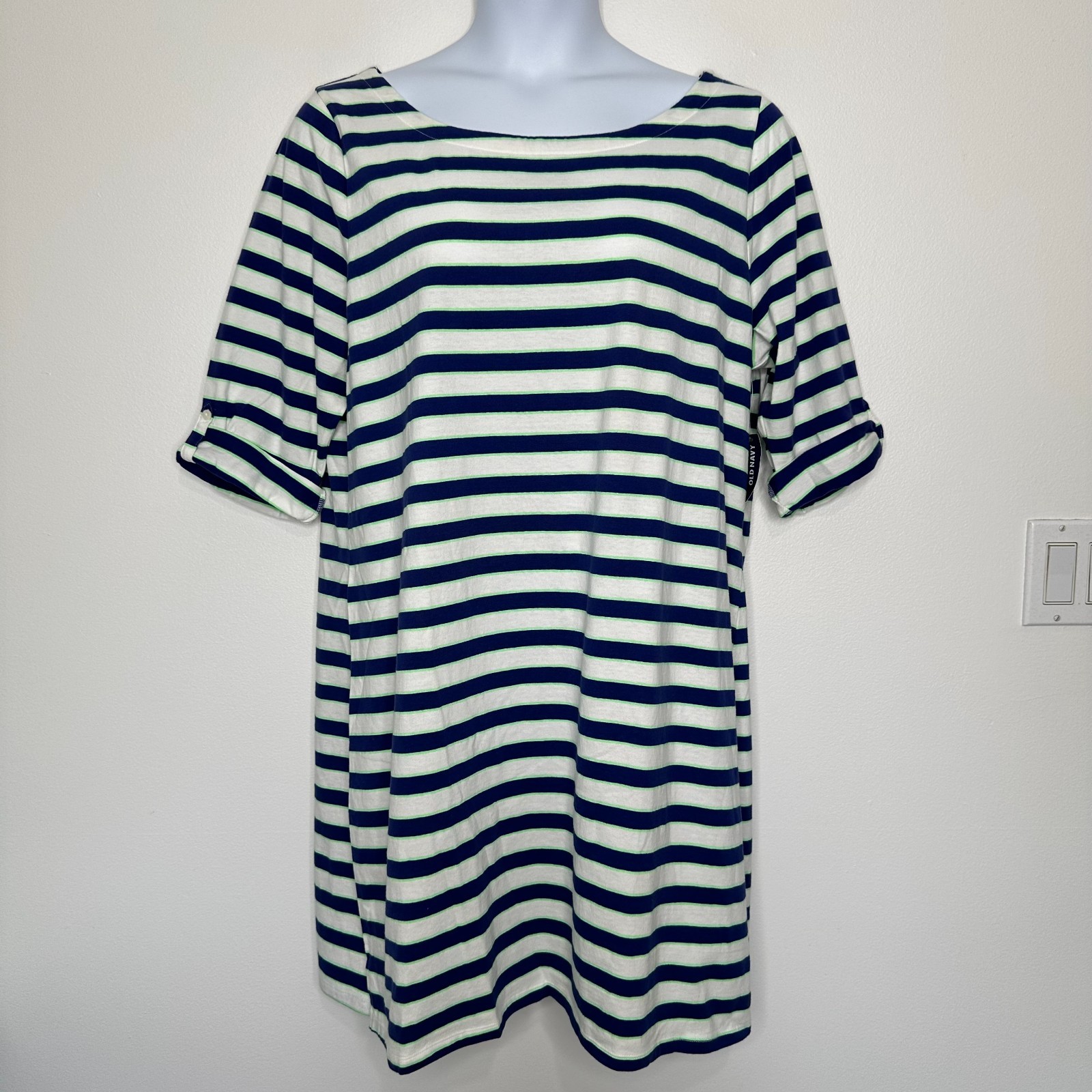 New Old Navy Shift Striped Dress Womens 2XL White Blue Cotton Blend Nautical