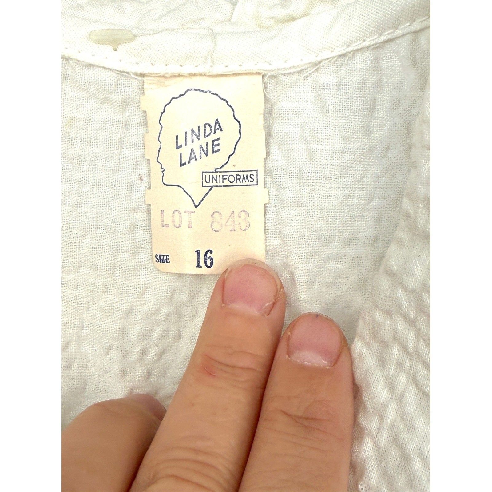 vtg 1940s 50s Linda Lane White Seersucker Uniform Dress Zip Front Pockets Sz 16