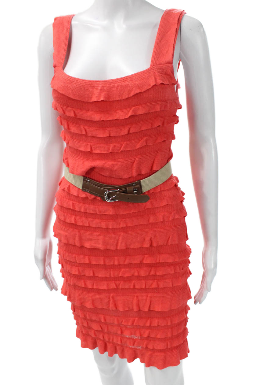 Ali Ro Womens Bodycon Tank Dress Orange Square Neck Buckle Sleeveless Size 2