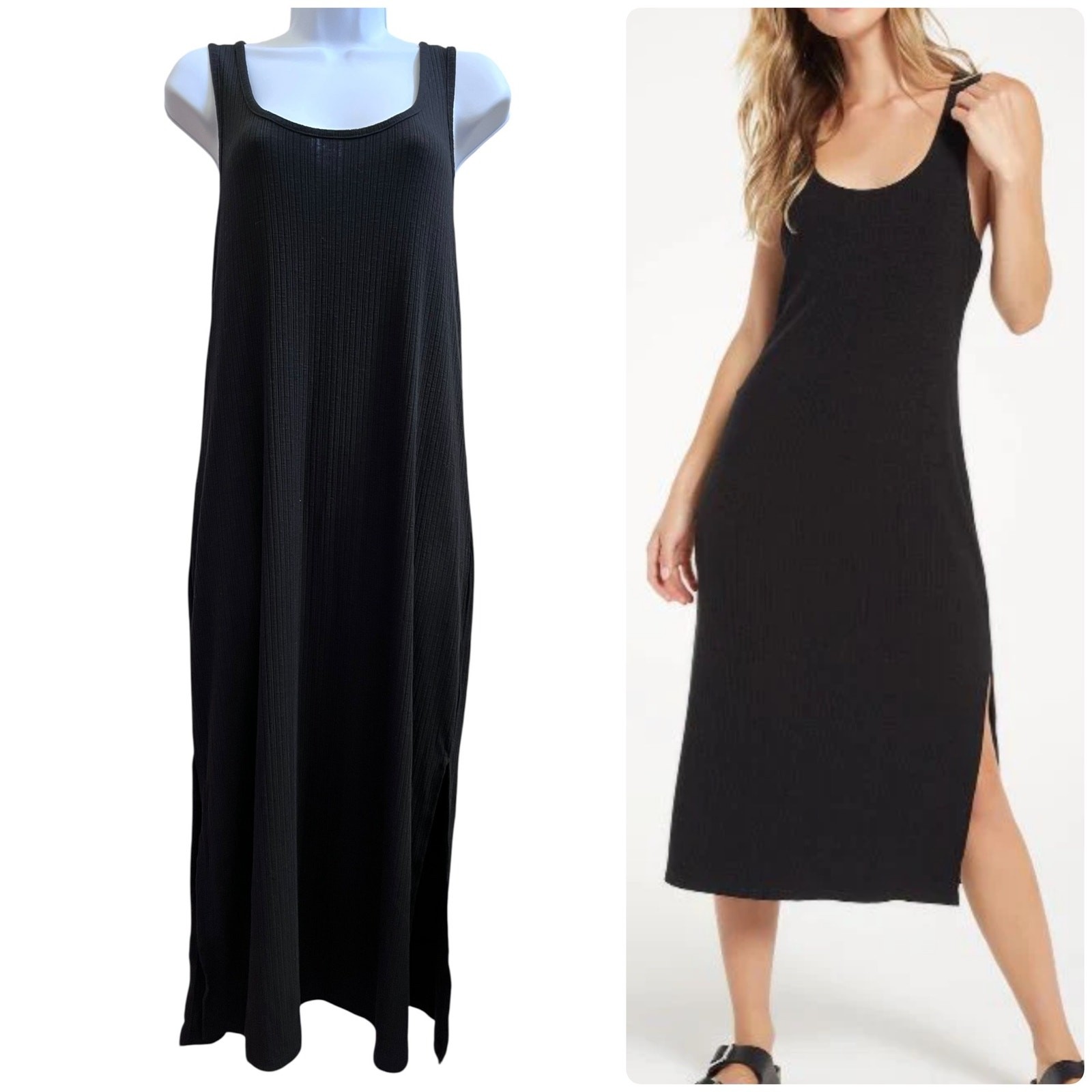 Z Supply Black Rib Racerback Side Slits Midi Tank Dress Size Small Minimalist
