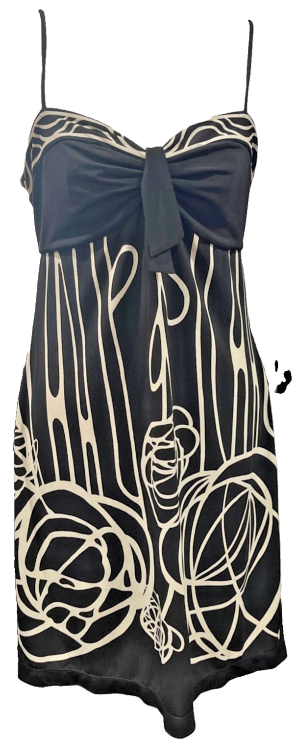 BCBGMAXAZRIA Black Mini Dress Size 4 Spaghetti Strap Abstract Print Cocktail Y2K
