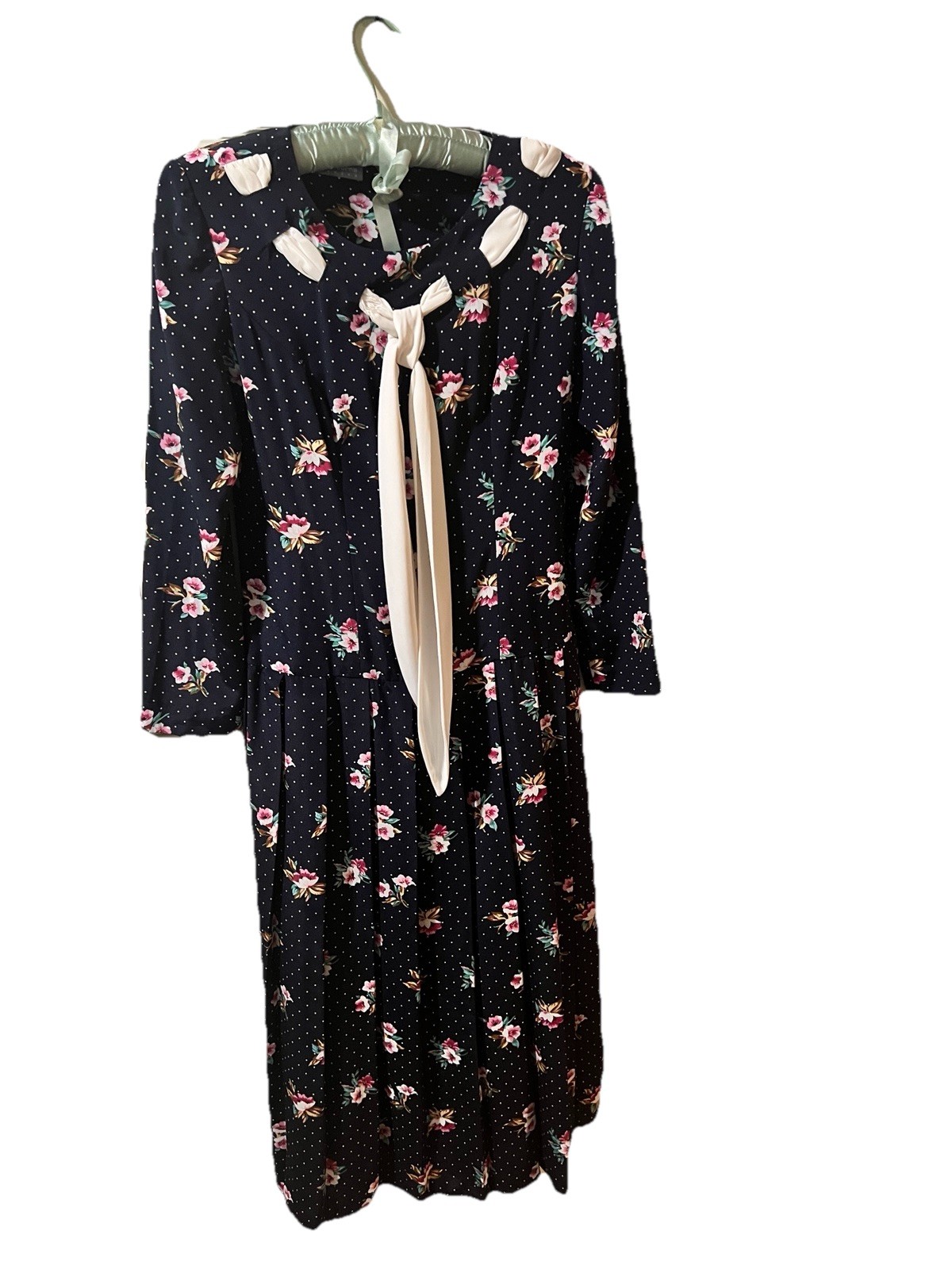 90s Vintage Liz Claiborne Dress SZ 4 Black Floral Maxi Button Front Long Sleeve