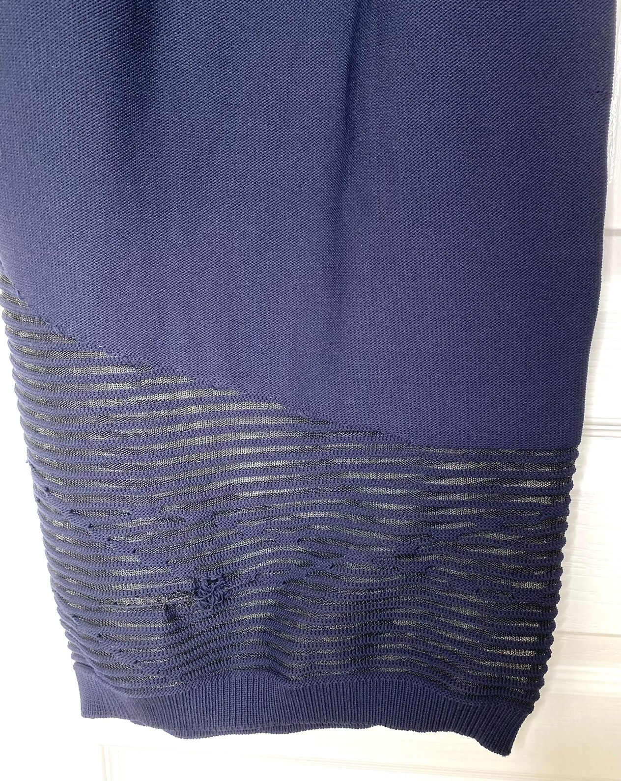 CUSHNIE ET OCHS Dark Navy Halter Mock Neck Stretch Knit Sheer Midi Dress S = 4/6