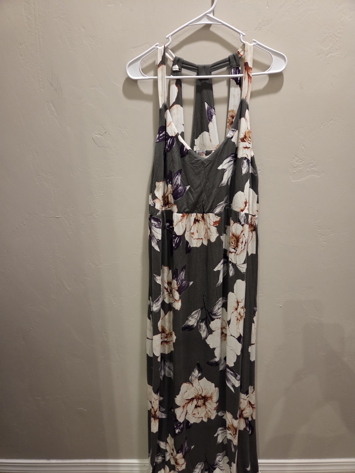 Women’s Nine Britton Long Maxi Dress Green W/Floral Accents Size L Party -00856