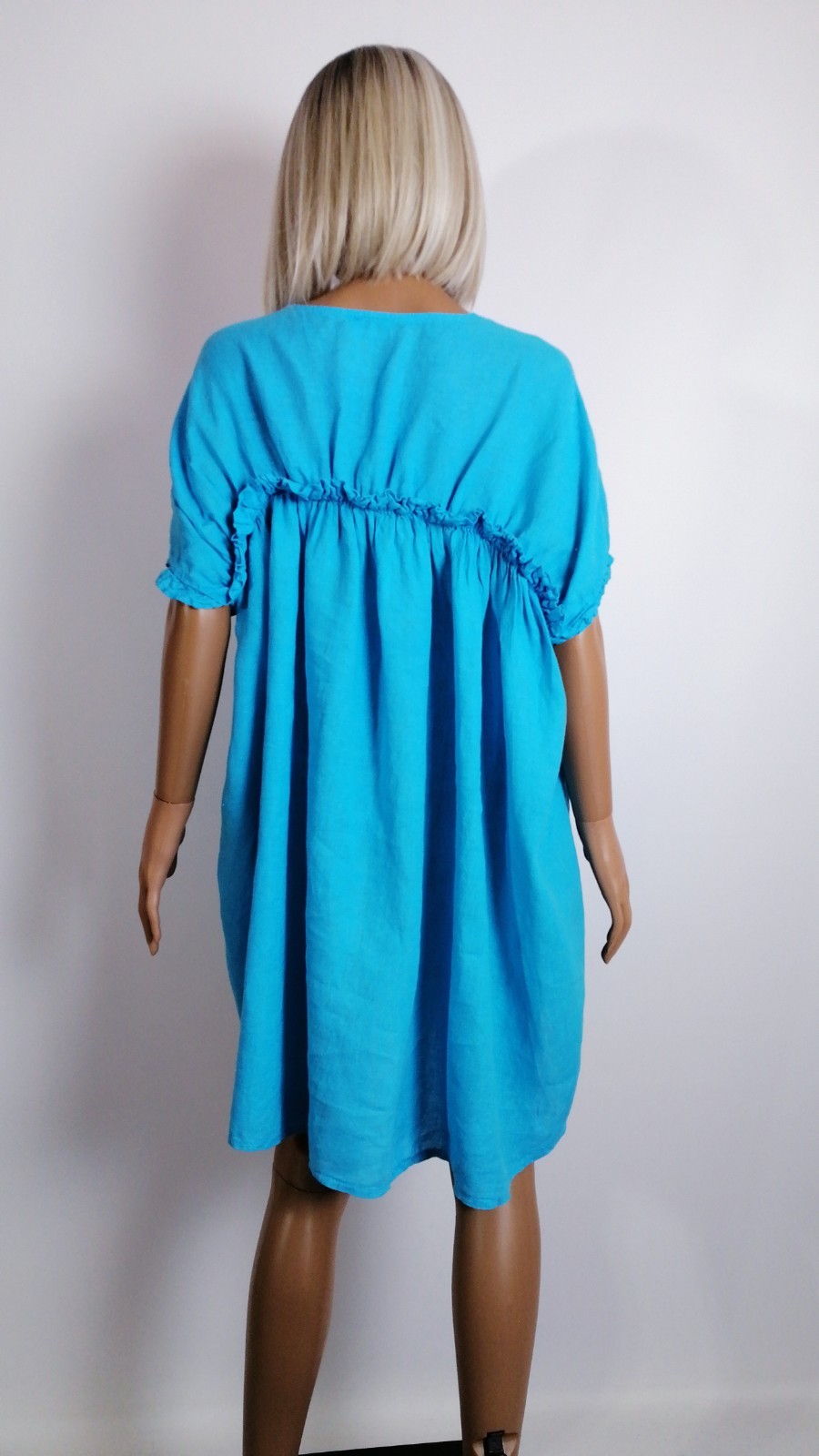 Kit and Kaboodal 100% Linen Turquoise Boho Tunic Dress One Size Oversized