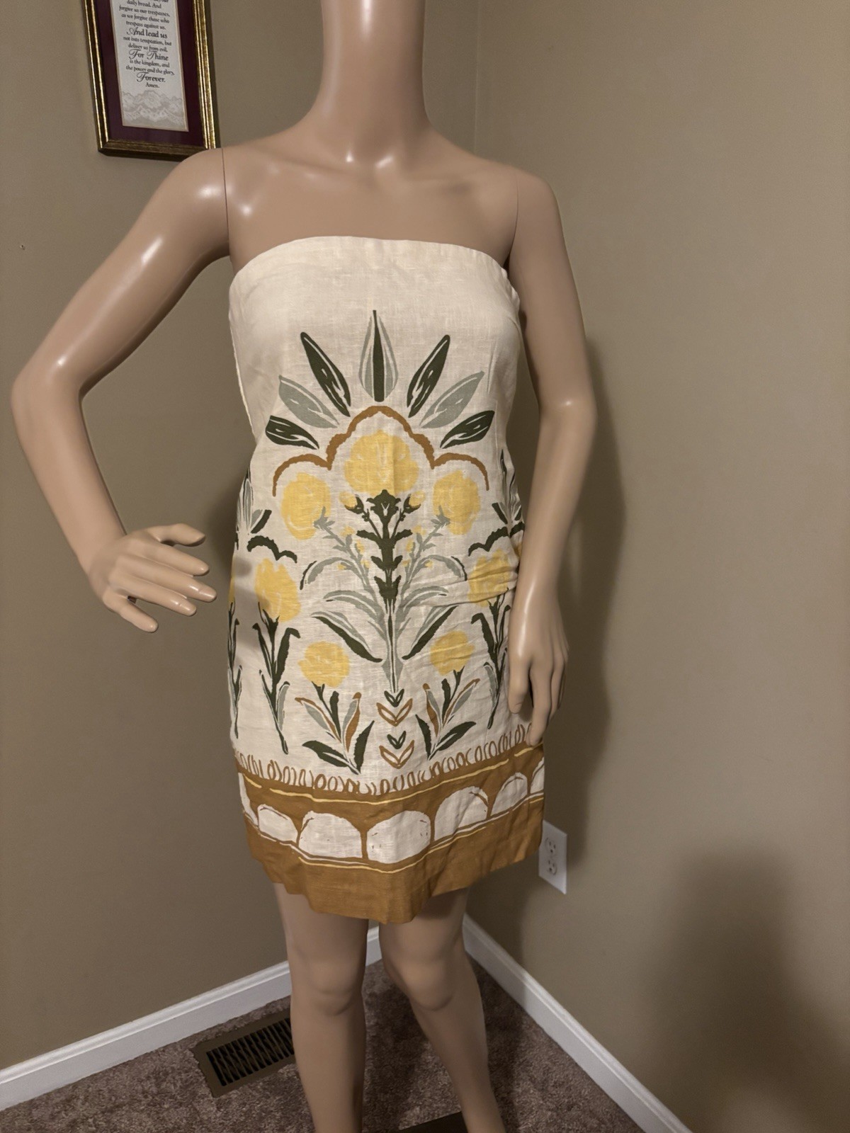 Abercrombie & Fitch Women’s S Strapless Floral Mini Dress Ivory Yellow