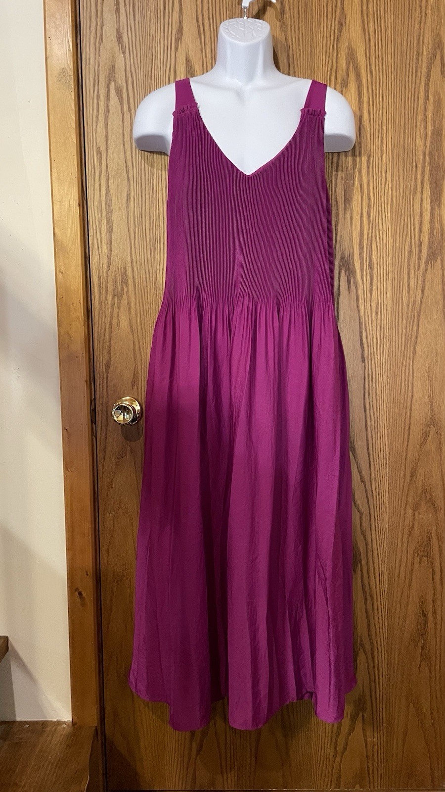 Oliver Bonas Size 6 Purple Swing Satin Midi V Neck Dress