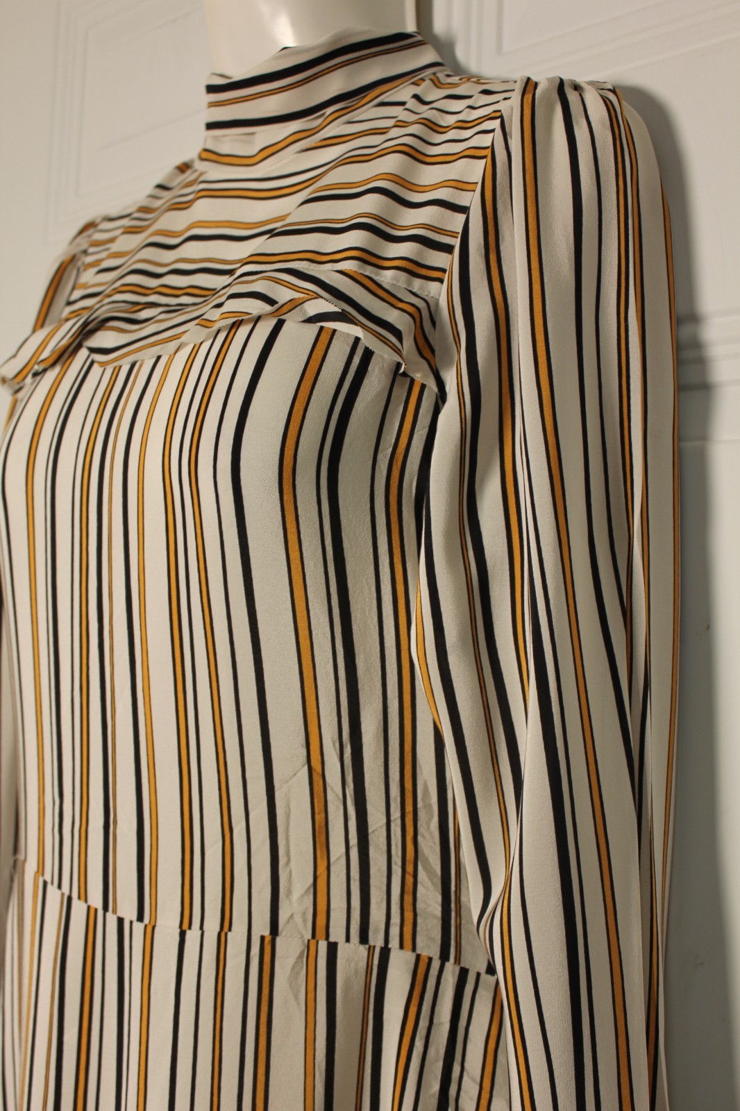 Dorothee Schumacher SatinDress Mock Neck Tiered Midi Luxury Designer SZ Medium