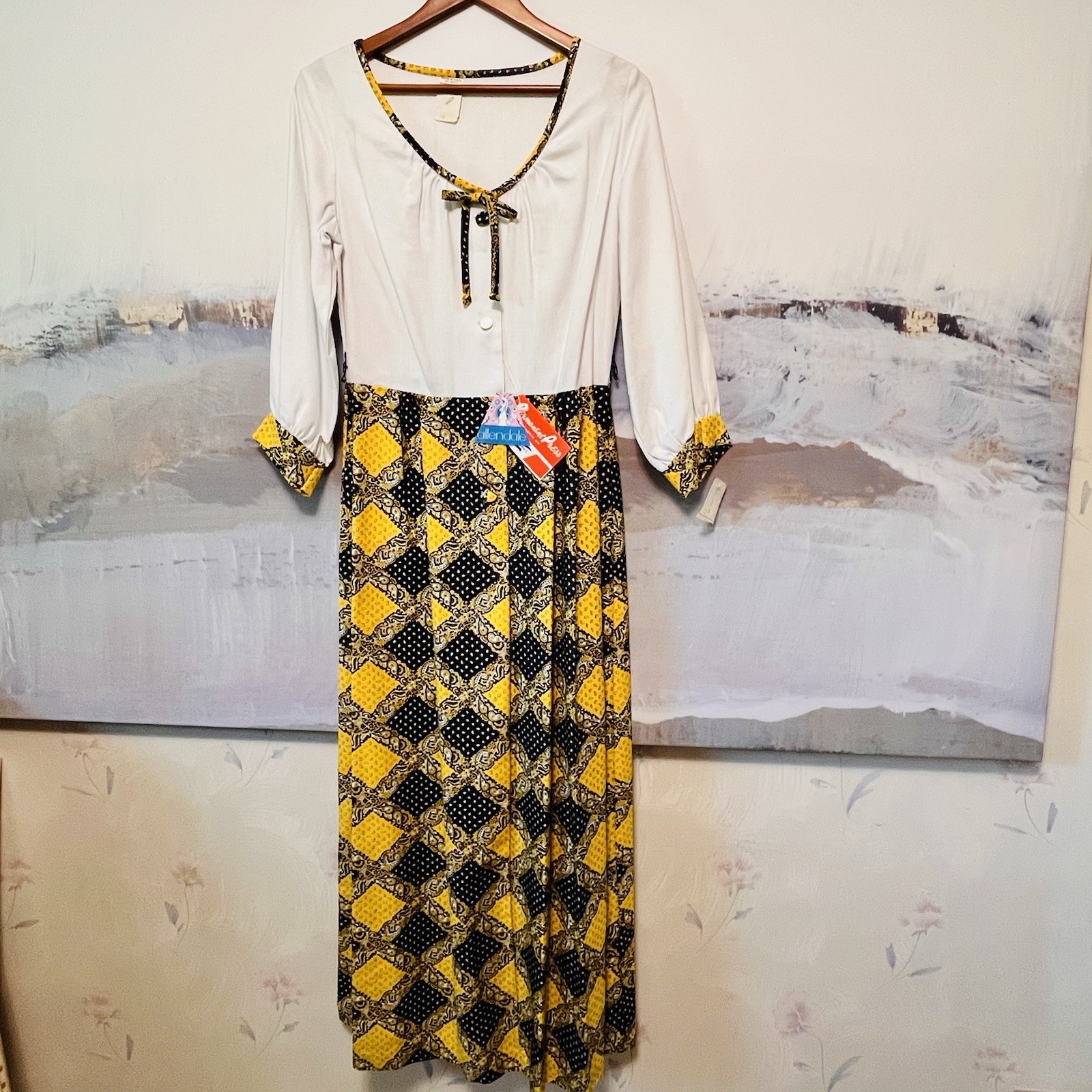 Vtg 60’s Allendale Maxi Dress NWT Womens Size 14 Geometric A-Line Colorful Boho